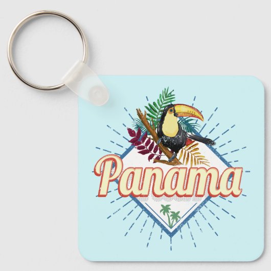 Panama City Toucan Retro Palm Trees  Sleutelhanger (Voorkant)