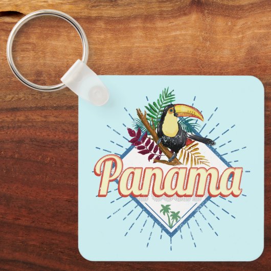 Panama City Toucan Retro Palm Trees  Sleutelhanger (Voorkant)