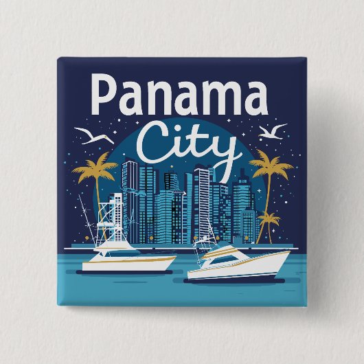 Panama City Vierkante Button 5,1 Cm (Voorkant)