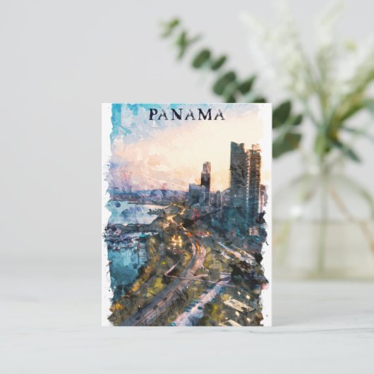 Panama City Waterverf Skyline Briefkaart (Staand voorkant)