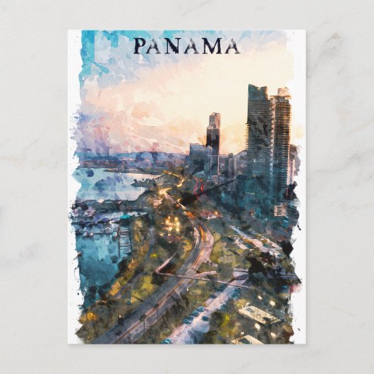 Panama City Waterverf Skyline Briefkaart (Voorkant)