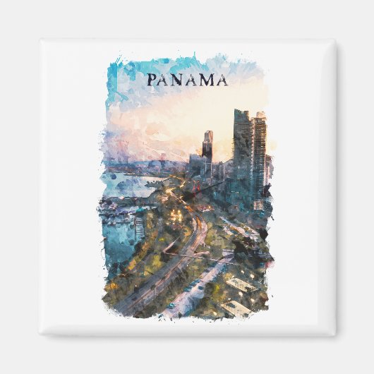 Panama City Waterverf Skyline Magneet (Voorkant)