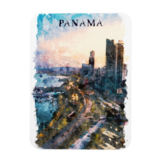 Panama City Waterverf Skyline Magneet (Verticaal)