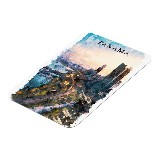 Panama City Waterverf Skyline Magneet (Linkerzijde)