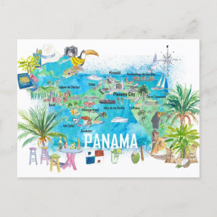 Panama Illustrated Travel Map Briefkaart