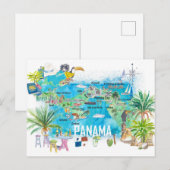 Panama Illustrated Travel Map Briefkaart (Voorkant / Achterkant)