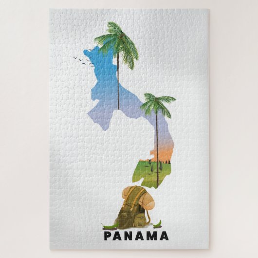 Panama-kaart Afdruk reisaffiche geïllustreerd. Legpuzzel (Verticaal)