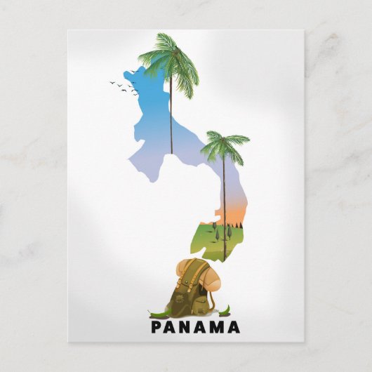 Panama kaart geïllustreerde reisposter print. (Voorkant)