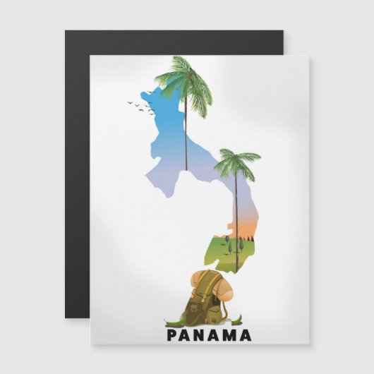 Panama kaart geïllustreerde reisposter print. (Voorkant / Achterkant)