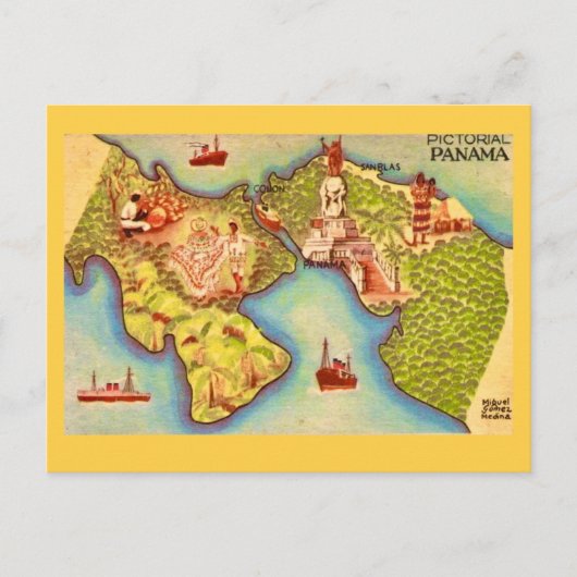 Panama kaart tekenende ansichtkaart (Voorkant)