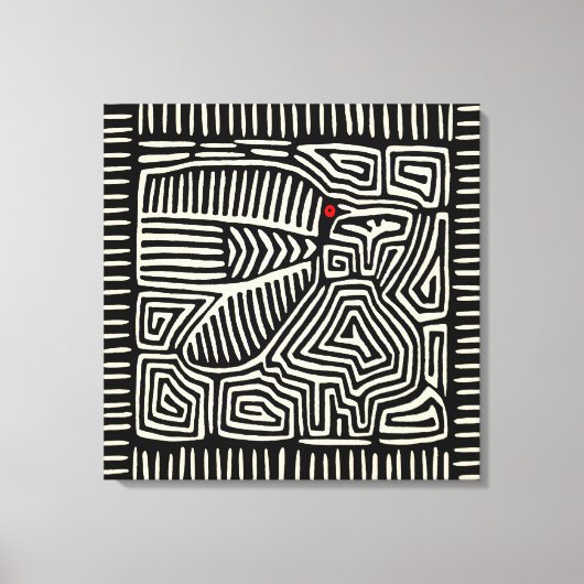 Panama Kuna Indiaanse Mola Vogel - Zwart Wit Canvas Afdruk (Voorkant)