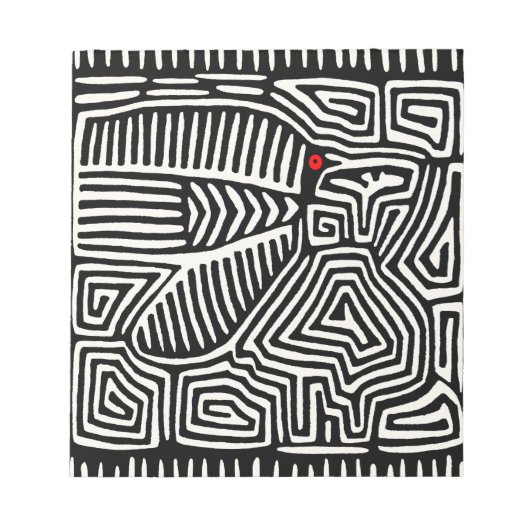 Panama Kuna Indiaanse Mola Vogel - Zwart Wit Notitieblok (Voorkant)