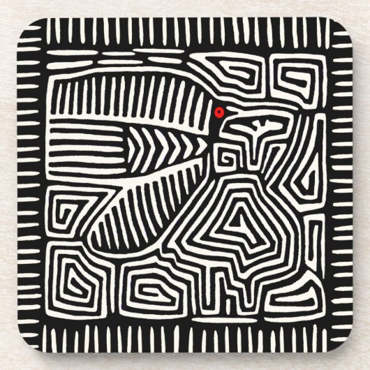 Panama Kuna Indian Mola Pajaro - Black White Bier Onderzetter (Voorkant)