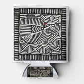 Panama Kuna Indian Mola Pajaro - Black White Blikjeskoeler (Voorkant)