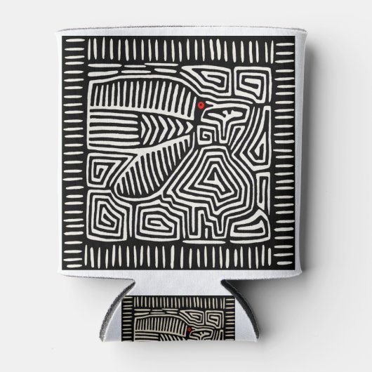 Panama Kuna Indian Mola Pajaro - Black White Blikjeskoeler (Voorkant)