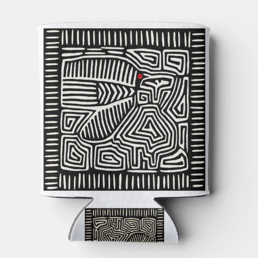 Panama Kuna Indian Mola Pajaro - Black White Blikjeskoeler (Achterkant)