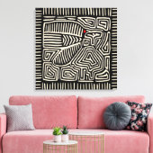 Panama Kuna Indian Mola Pajaro - Black White Canvas Afdruk (Insitu (Woonkamer))