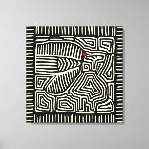 Panama Kuna Indian Mola Pajaro - Black White Canvas Afdruk