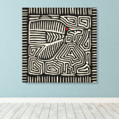 Panama Kuna Indian Mola Pajaro - Black White Canvas Afdruk (Insitu (Houten vloer))
