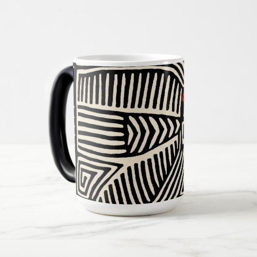 Panama Kuna Indian Mola Pajaro - Black White Magische Mok (Voorkant links)