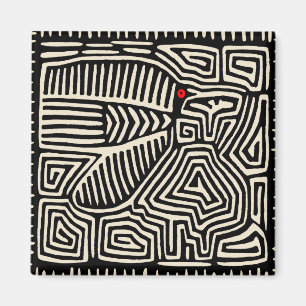 Panama Kuna Indian Mola Pajaro - Black White Magneet