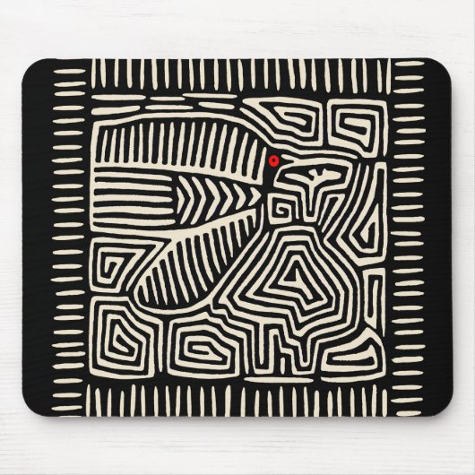 Panama Kuna Indian Mola Pajaro - Black White Muismat (Voorkant)