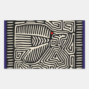 Panama Kuna Indian Mola Pajaro - Black White Rechthoekige Sticker