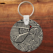 Panama Kuna Indian Mola Pajaro - Black White Sleutelhanger (Voorkant)