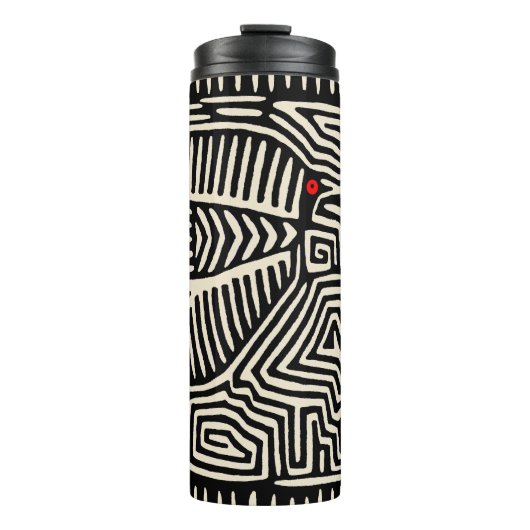Panama Kuna Indian Mola Pajaro - Black White Thermosbeker (Voorkant)