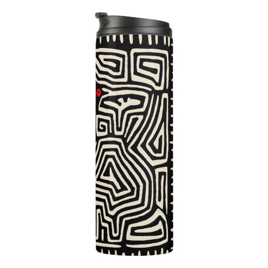 Panama Kuna Indian Mola Pajaro - Black White Thermosbeker (Geroteerd rechts)