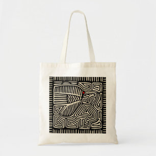 Panama Kuna Indian Mola Pajaro - Black White Tote Bag