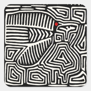 Panama Kuna Indian Mola Pajaro - Black White Vierkante Sticker