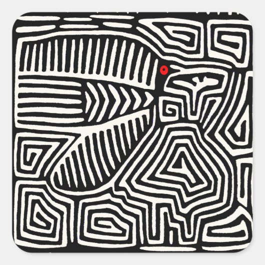 Panama Kuna Indian Mola Pajaro - Black White Vierkante Sticker (Voorkant)