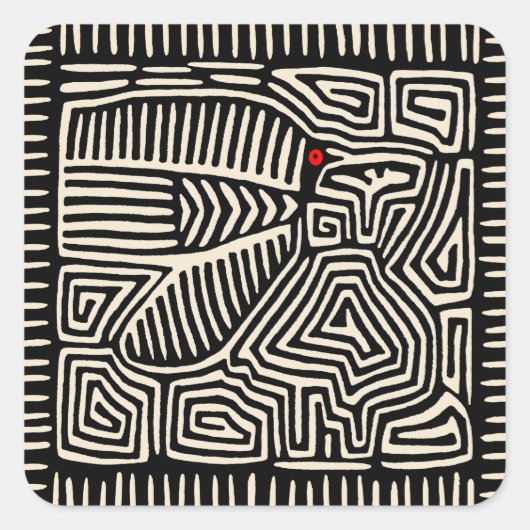 Panama Kuna Indian Mola Pajaro - Black White Vierkante Sticker (Voorkant)