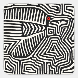 Panama Kuna Indian Mola Pajaro - Black White Vierkante Sticker