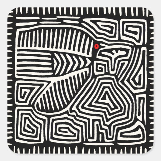 Panama Kuna Indian Mola Pajaro - Black White Vierkante Sticker (Voorkant)