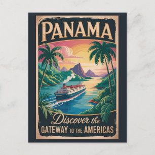 Panama Landschap Illustratie Reis Kunst Vintage Briefkaart