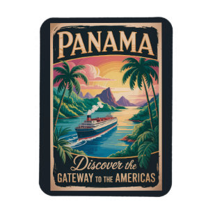 Panama Landschap Illustratie Reis Kunst Vintage Magneet