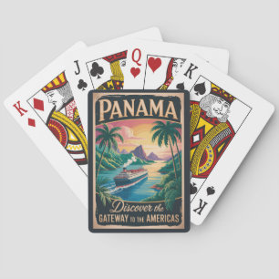 Panama Landschap Illustratie Reis Kunst Vintage Pokerkaarten