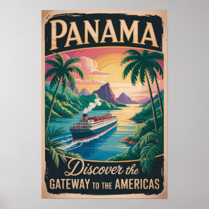 Panama Landschap Illustratie Reis Kunst Vintage Poster