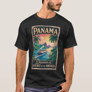 Panama Landschap Illustratie Reis Kunst Vintage T-shirt