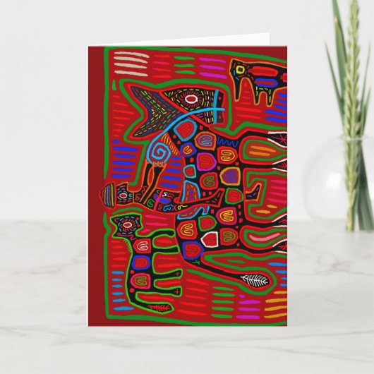 Panama Mola - Red een paard en een cowboy Kaart (Voorkant)