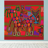 Panama Mola - Red een paardenride als Cowboy Canvas Afdruk (Insitu (Houten vloer))