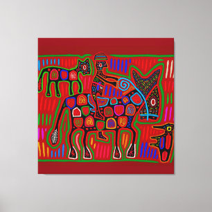 Panama Mola - Red een paardenride als Cowboy Canvas Afdruk