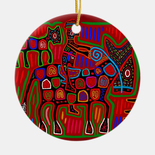 Panama Mola - Red een paardenride als Cowboy Keramisch Ornament (Voorkant)