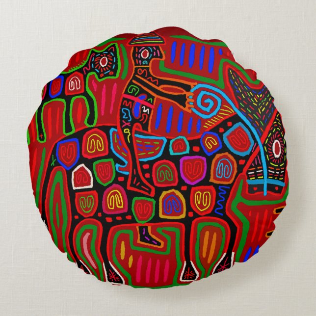 Panama Mola - Red een paardenride als Cowboy Rond Kussen (Achterkant)