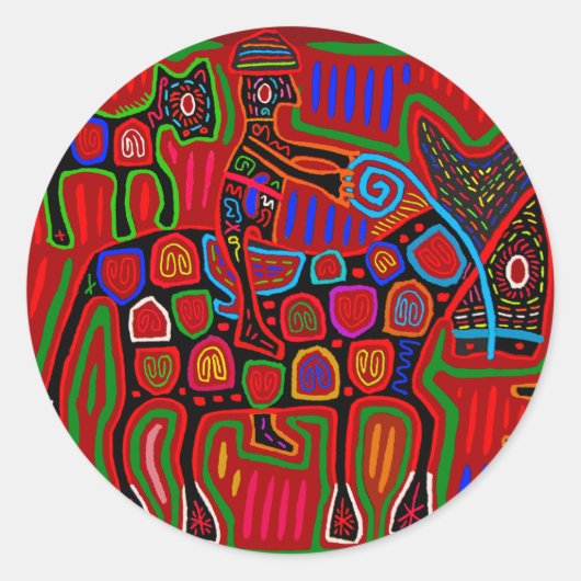 Panama Mola - Red een paardenride als Cowboy Ronde Sticker (Voorkant)