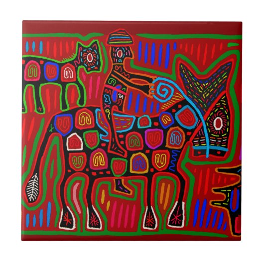 Panama Mola - Red een paardenride als Cowboy Tegeltje (Voorkant)