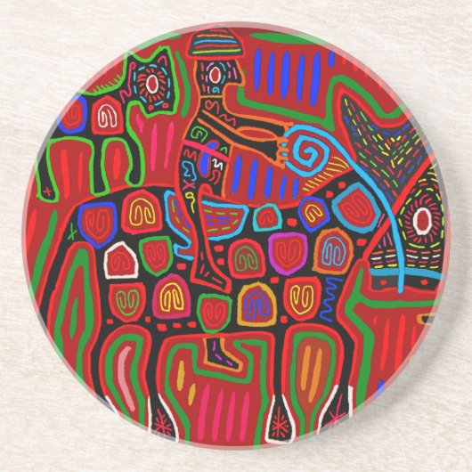 Panama Mola - Red een paardenride als Cowboy Zandsteen Onderzetter (Voorkant)