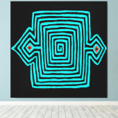 Panama Mola Schildpad - Blauw Zwart Canvas Afdruk (Insitu (Houten vloer))